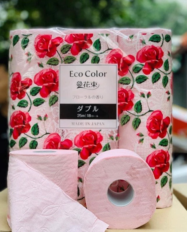 Giấy vệ sinh Marutomi Eco Color Nhật Bản hương hoa hồng bịch 18 cuộn